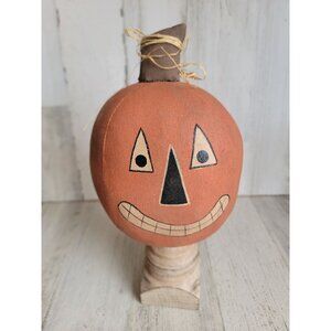 Vintage plush pumpkin jack-o-lantern head statue figure Halloween home decor